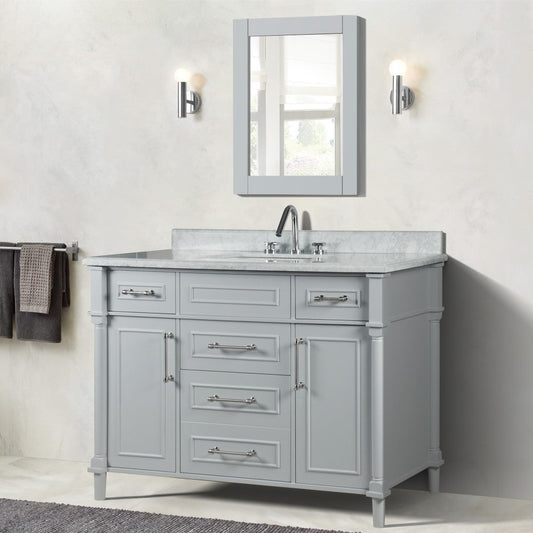 Bellaterra 48" Single Vanity with White Carrara Marble Top 800632-48SBN, Gray, Front