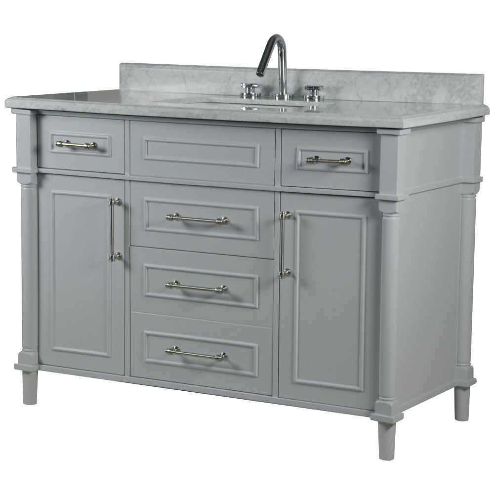 Bellaterra 48" Single Vanity with White Carrara Marble Top 800632-48SBN, Gray, Front