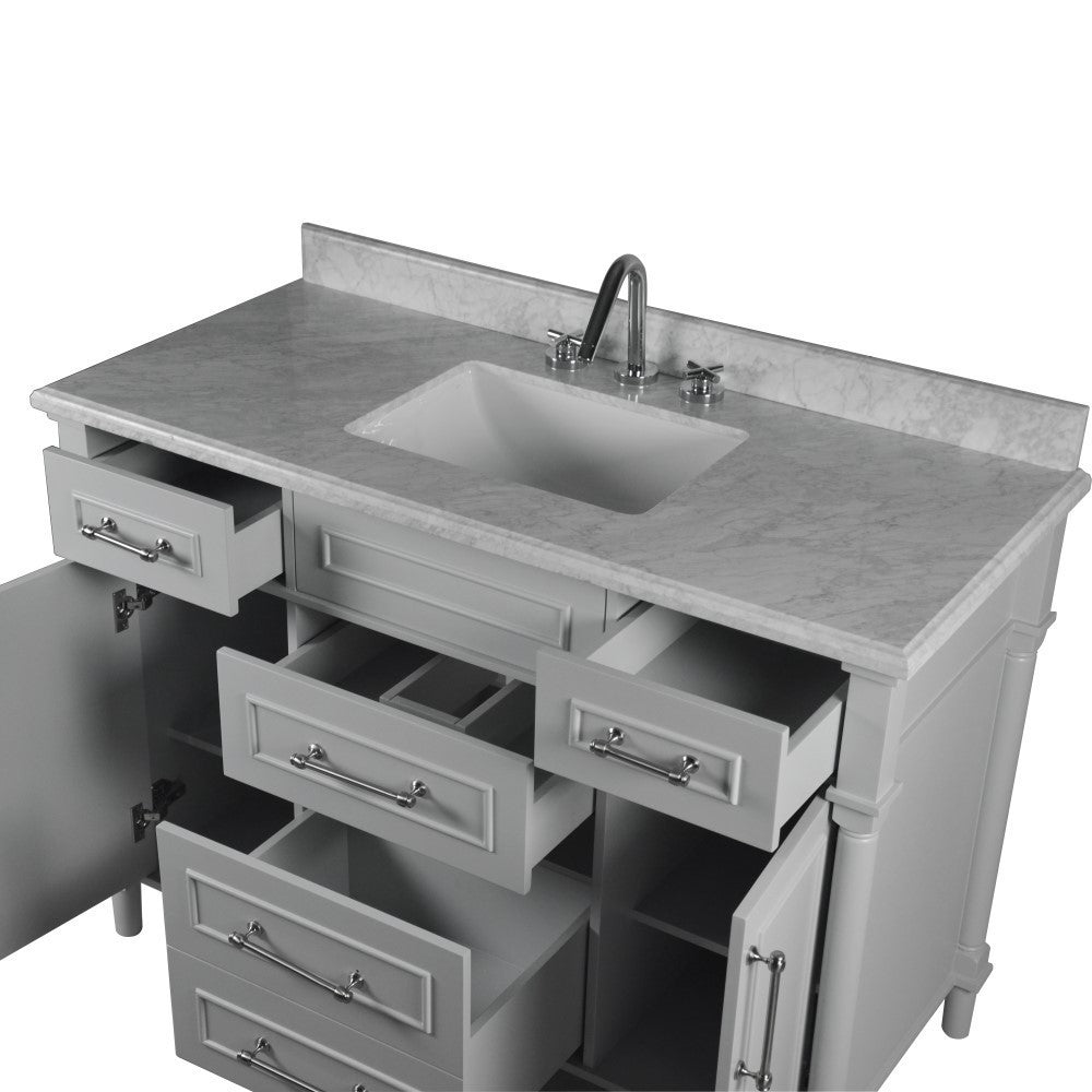 Bellaterra 48" Single Vanity with White Carrara Marble Top 800632-48SBN, Gray, Open