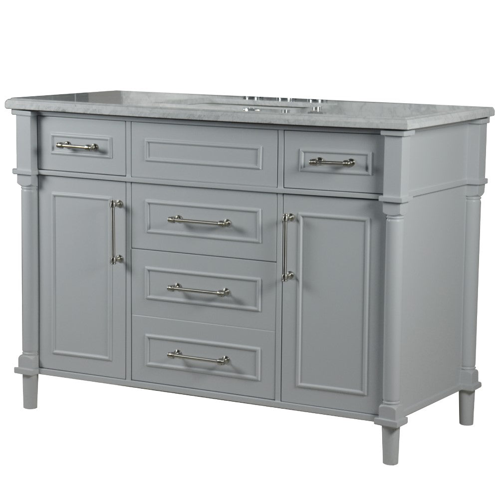 Bellaterra 48" Single Vanity with White Carrara Marble Top 800632-48SBN, Gray, Front