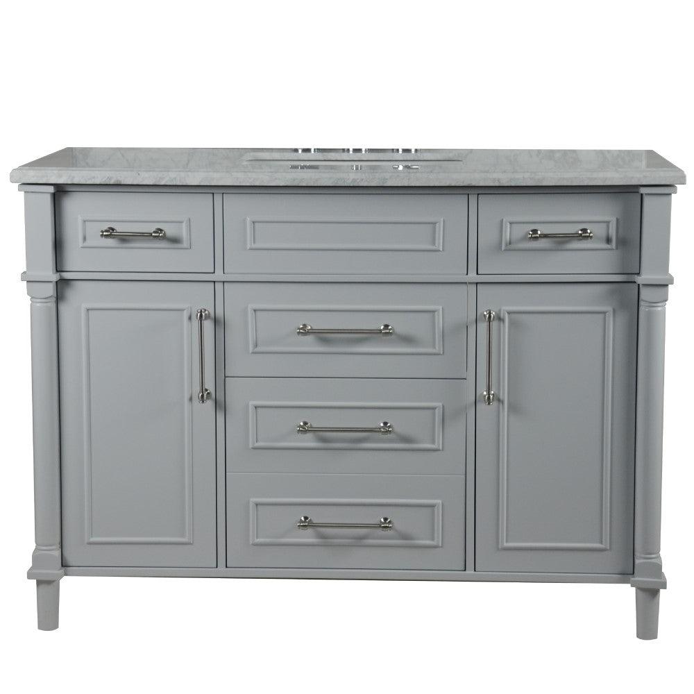Bellaterra 48" Single Vanity with White Carrara Marble Top 800632-48SBN, Gray, Front