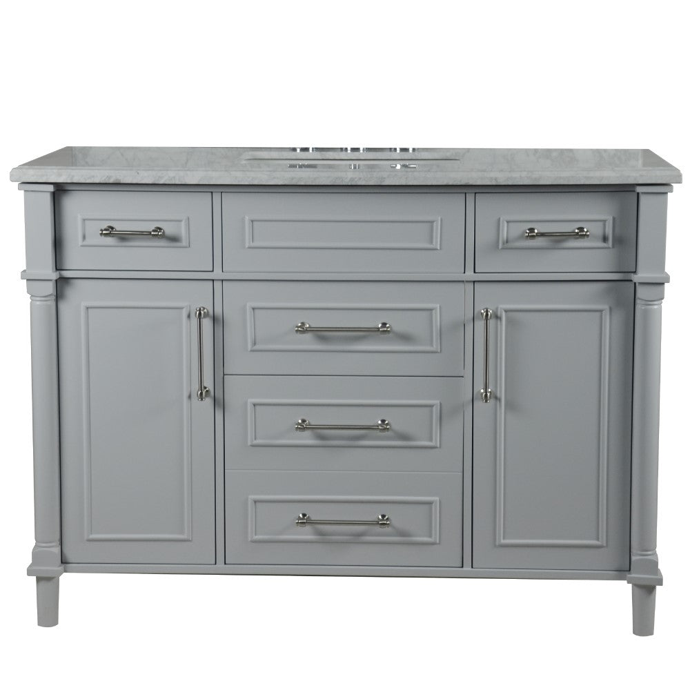 Bellaterra 48" Single Vanity with White Carrara Marble Top 800632-48SBN, Gray, Front