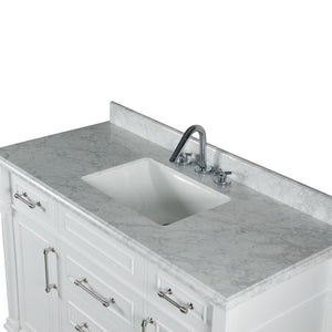 Bellaterra 48" Single Vanity with White Carrara Marble Top 800632-48SBN, White, Sink