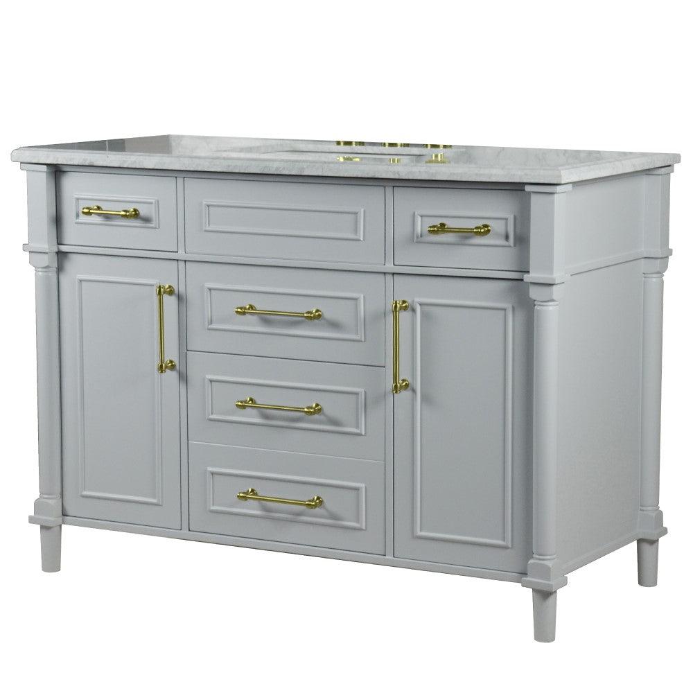 Bellaterra 48" Single Vanity with White Carrara Marble Top 800632-48SGD, Gray, Front