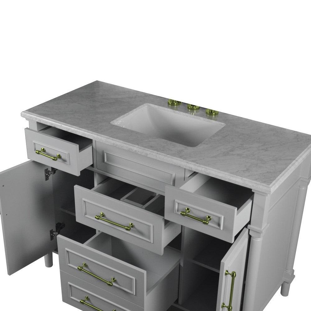 Bellaterra 48" Single Vanity with White Carrara Marble Top 800632-48SGD, Gray, Open
