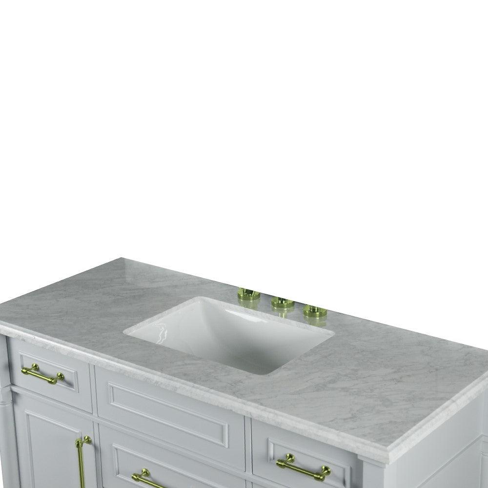 Bellaterra 48" Single Vanity with White Carrara Marble Top 800632-48SGD, Gray, Sink