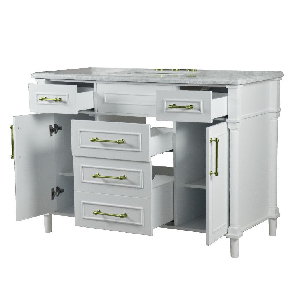 Bellaterra 48" Single Vanity with White Carrara Marble Top 800632-48SGD, White, Open