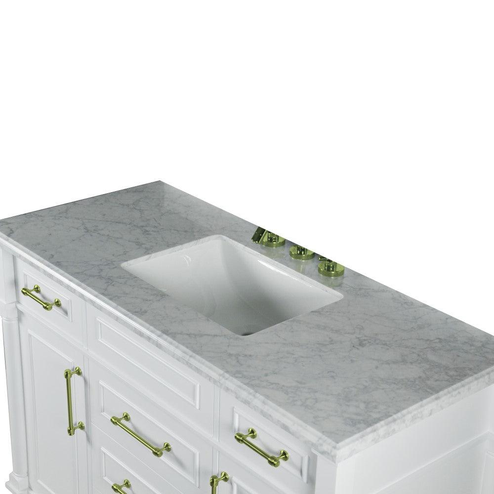 Bellaterra 48" Single Vanity with White Carrara Marble Top 800632-48SGD, White, Sink