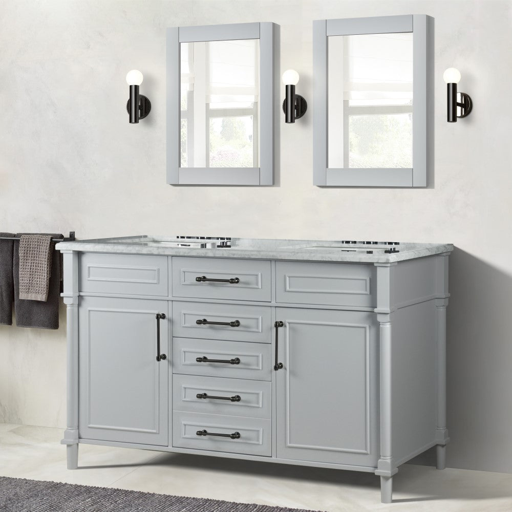 Bellaterra 60" Double Vanity with White Carrara Marble Top 800632-60DBL-LG-WH, Gray, Front