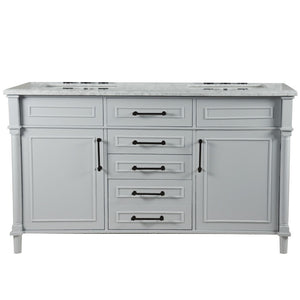 Bellaterra 60" Double Vanity with White Carrara Marble Top 800632-60DBL-LG-WH, Gray, Front