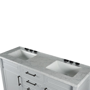 Bellaterra 60" Double Vanity with White Carrara Marble Top 800632-60DBL-LG-WH, Gray, Double Sink
