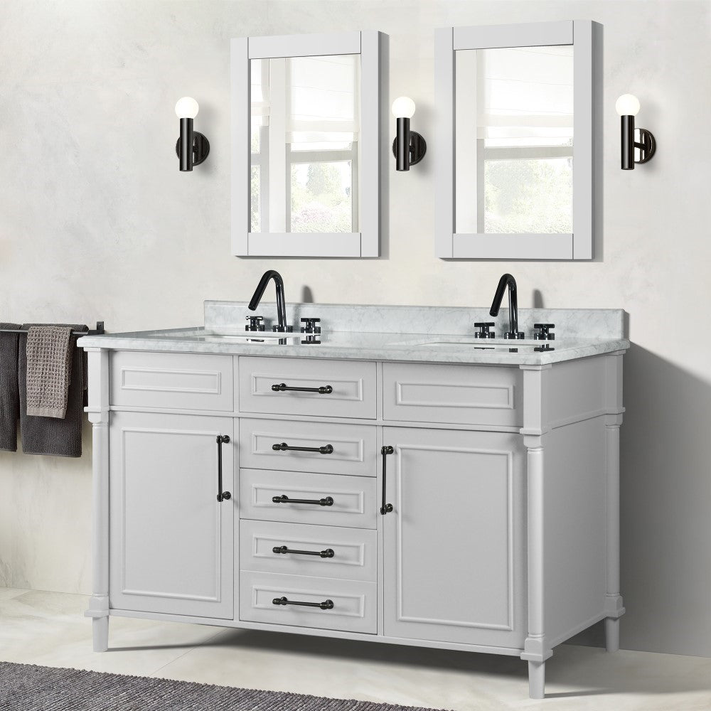 Bellaterra 60" Double Vanity with White Carrara Marble Top 800632-60DBL-LG-WH, White, Front