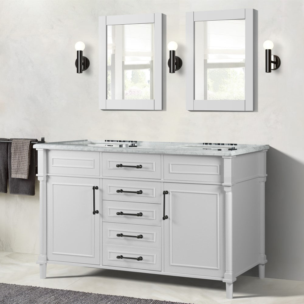 Bellaterra 60" Double Vanity with White Carrara Marble Top 800632-60DBL-LG-WH, White, Front