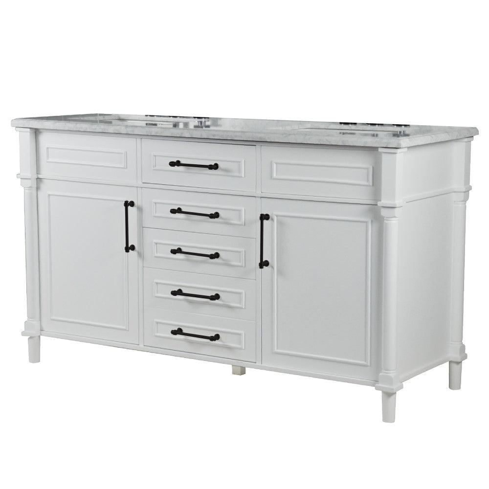 Bellaterra 60" Double Vanity with White Carrara Marble Top 800632-60DBL-LG-WH, White, Front