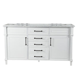 Bellaterra 60" Double Vanity with White Carrara Marble Top 800632-60DBL-LG-WH, White, Front