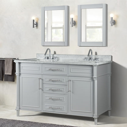 Bellaterra 60" Double Vanity with White Carrara Marble Top 800632-60DBN-LG-WH, Gray, Front