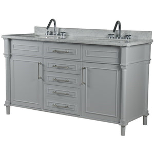 Bellaterra 60" Double Vanity with White Carrara Marble Top 800632-60DBN-LG-WH, Gray, Front
