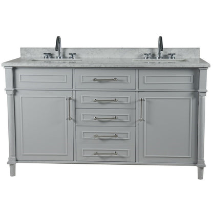 Bellaterra 60" Double Vanity with White Carrara Marble Top 800632-60DBN-LG-WH, Gray, Front