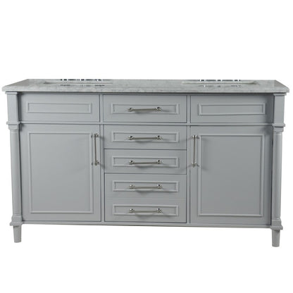 Bellaterra 60" Double Vanity with White Carrara Marble Top 800632-60DBN-LG-WH, Gray, Front