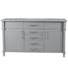 Load image into Gallery viewer, Bellaterra 60&quot; Double Vanity with White Carrara Marble Top 800632-60DBN-LG-WH, Gray, Front