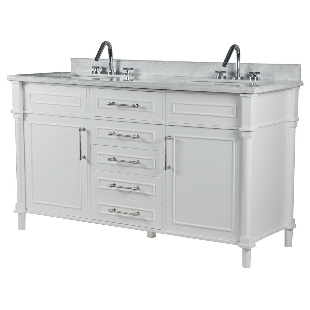 Bellaterra 60" Double Vanity with White Carrara Marble Top 800632-60DBN-LG-WH, White, Front