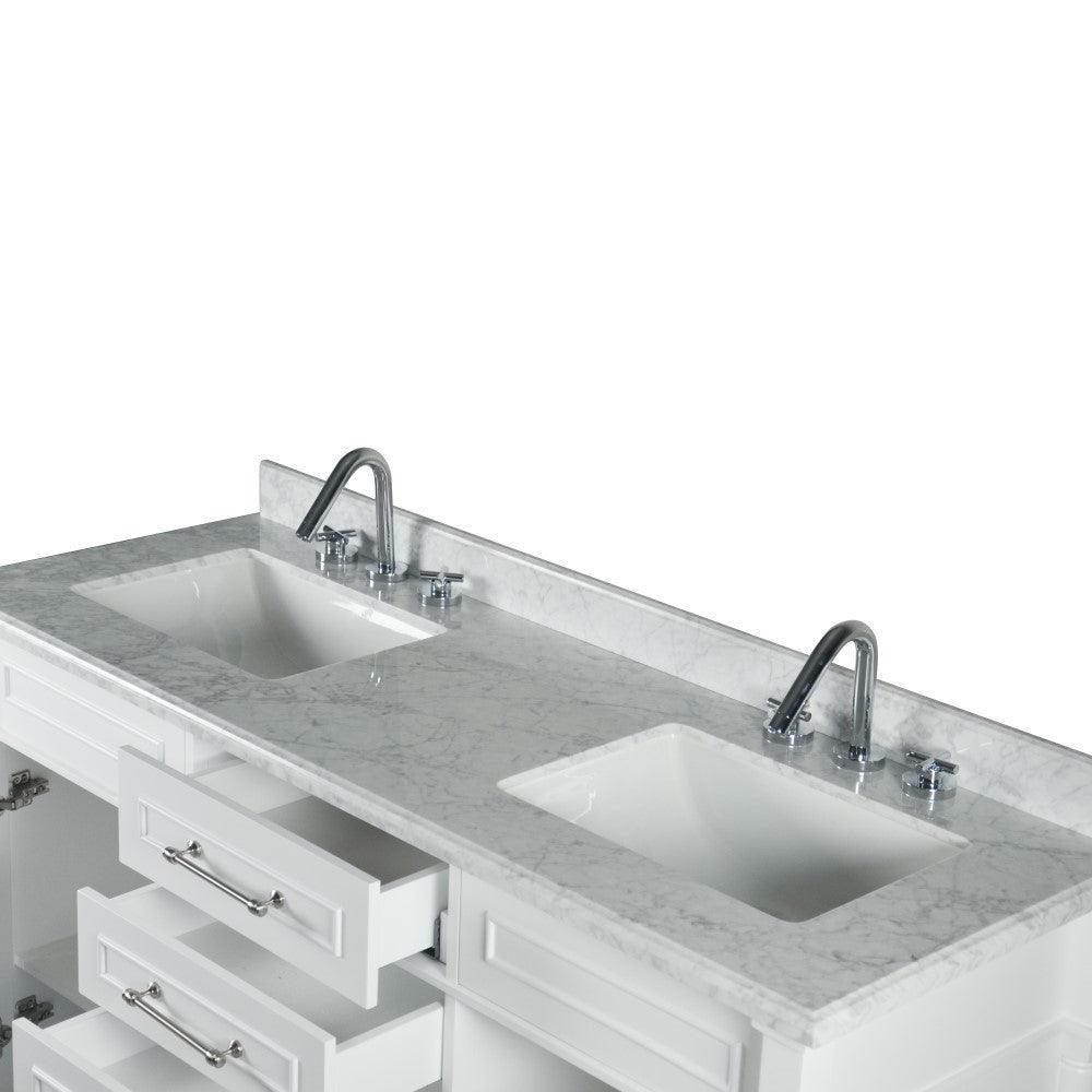 Bellaterra 60" Double Vanity with White Carrara Marble Top 800632-60DBN-LG-WH, White, Double Sink