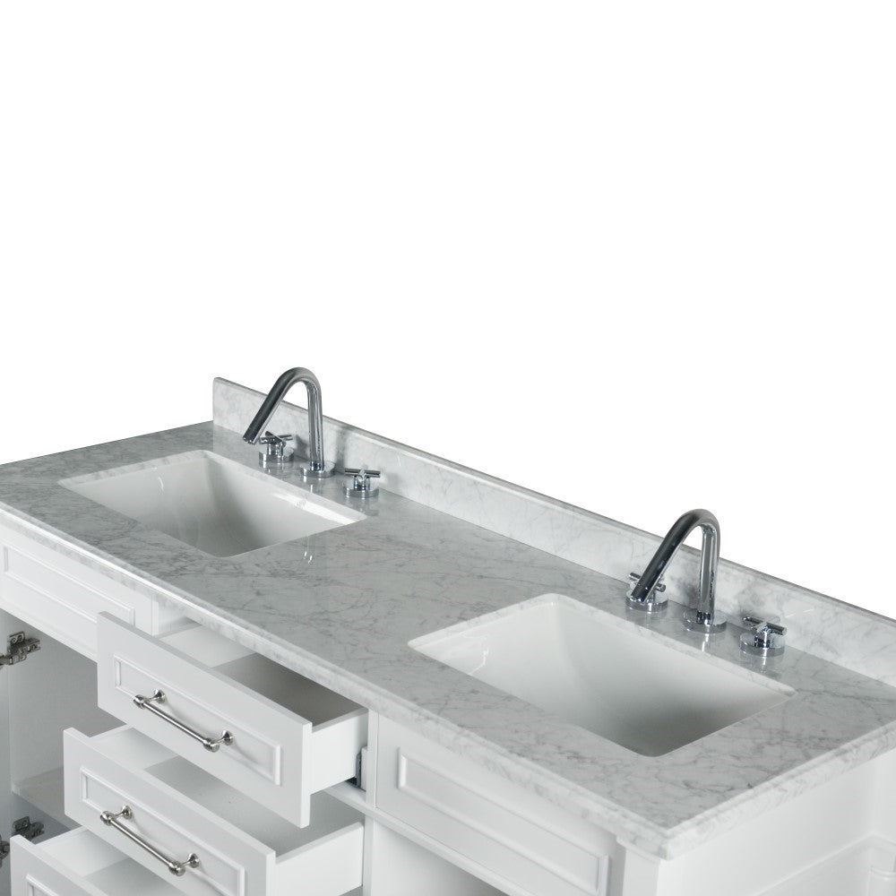 Bellaterra 60" Double Vanity with White Carrara Marble Top 800632-60DBN-LG-WH, White, Double Sink