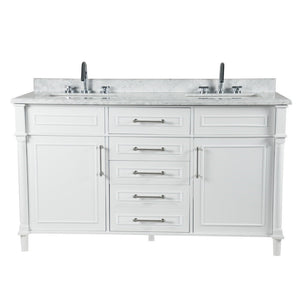 Bellaterra 60" Double Vanity with White Carrara Marble Top 800632-60DBN-LG-WH, White, Front