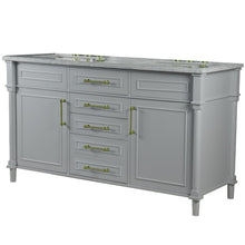 Load image into Gallery viewer, Bellaterra 60&quot; Double Vanity with White Carrara Marble Top 800632-60DGD-LG-WH, Gray, Front