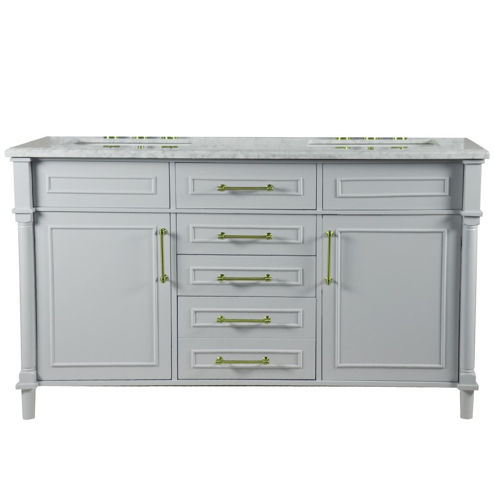 Bellaterra 60" Double Vanity with White Carrara Marble Top 800632-60DGD-LG-WH, Gray, Front