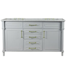 Load image into Gallery viewer, Bellaterra 60&quot; Double Vanity with White Carrara Marble Top 800632-60DGD-LG-WH, Gray, Front