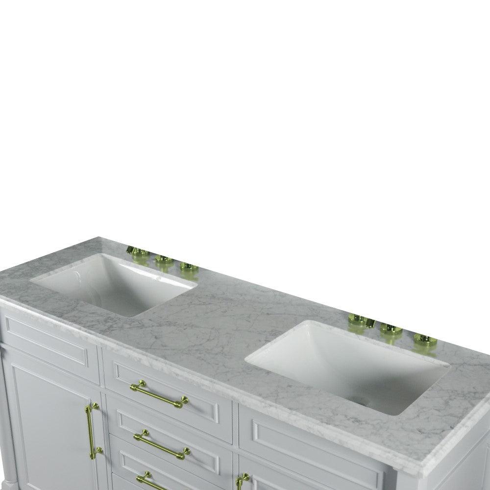Bellaterra 60" Double Vanity with White Carrara Marble Top 800632-60DGD-LG-WH, Gray, Double Sink