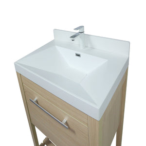31.5" Single Sink Neutural or Light Gray finish Vanity, White Ceramic Top, lower open shelf