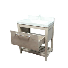 Load image into Gallery viewer, 31.5&quot; Single Sink Neutural or Light Gray finish Vanity, White Ceramic Top, lower open shelf