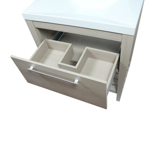 31.5" Single Sink Neutural or Light Gray finish Vanity, White Ceramic Top, lower open shelf, open