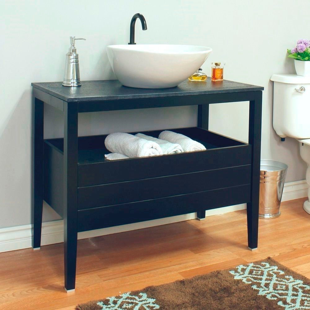 Bellaterra 35.5 in Single Sink Vanity-Wood-Black 804357-BL, Front