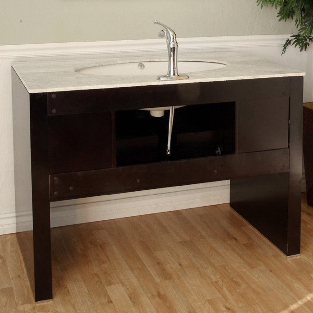 Bellaterra 55.3 in Single Sink Vanity 804380, Dark walnut / Creama Marfil / Leaf