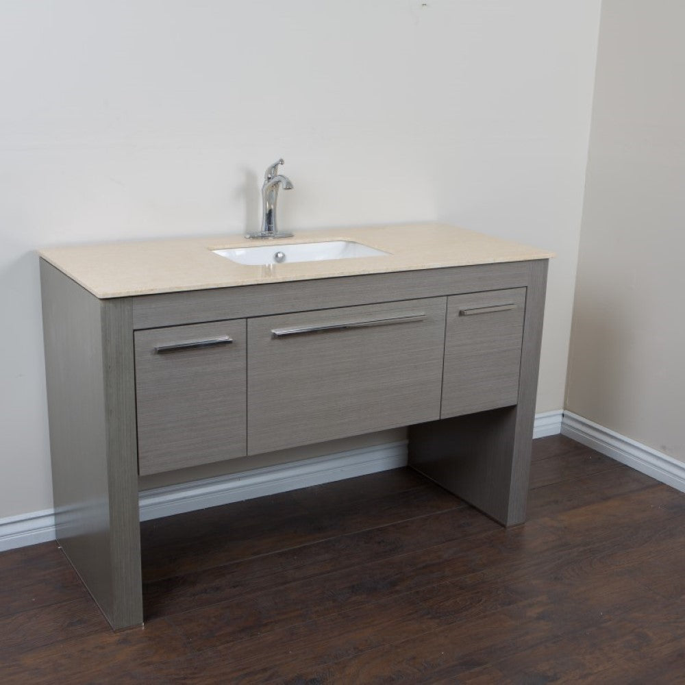 Bellaterra 55.3 in Single Sink Vanity 804380, Gray / Creama Marfil / Rectangle