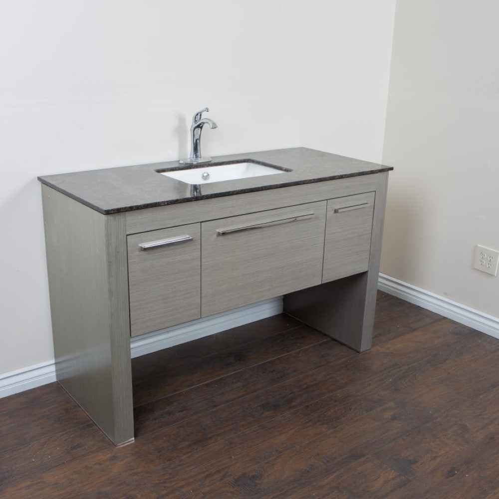 Bellaterra 55.3 in Single Sink Vanity 804380, Gray / Baltic brown / Rectangle