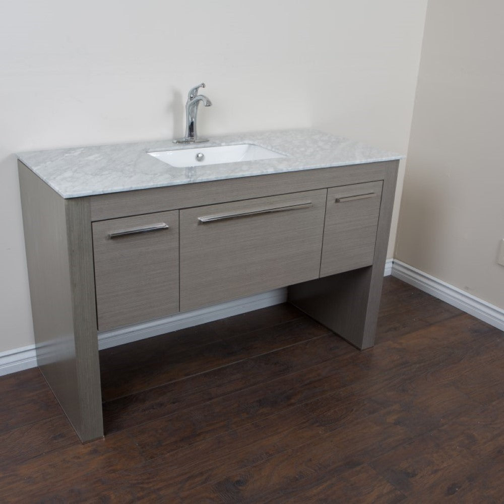 Bellaterra 55.3 in Single Sink Vanity 804380, Gray / White marble / Rectangle