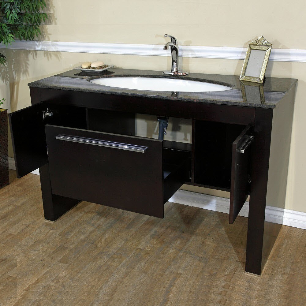 Bellaterra 55.3 in Single Sink Vanity 804380, Dark walnut / Baltic brown / Leaf