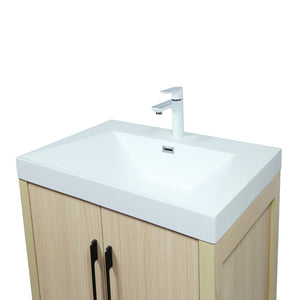 31.5" Single Sink in Neutral Wood finish Vanity with White Ceramic Top, Wrought Iron Black Hardware
