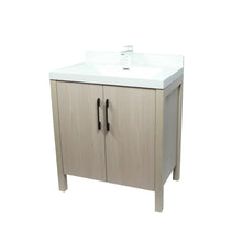 Load image into Gallery viewer, 31.5&quot; Single Sink in Neutral Wood finish Vanity with White Ceramic Top, Wrought Iron Black Hardware