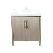 Load image into Gallery viewer, 31.5&quot; Single Sink in Neutral Wood finish Vanity with White Ceramic Top, Wrought Iron Black Hardware