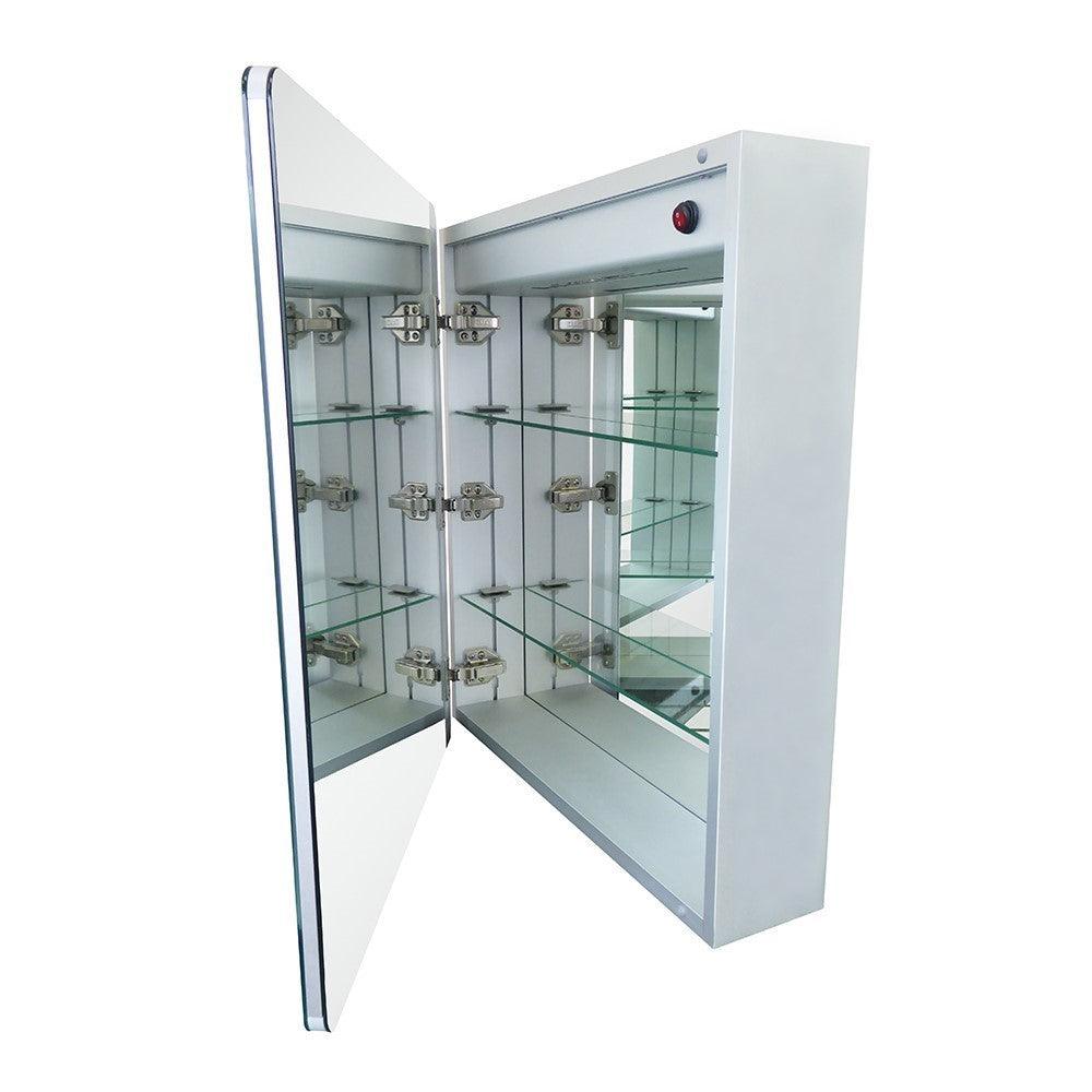 Bellaterra 24 in. Rectangular LED Illuminated Mirrored Medicine Cabinet 808082-MC, Open