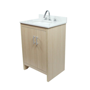 25" Single Vanity with White Quartz And Oval Sink