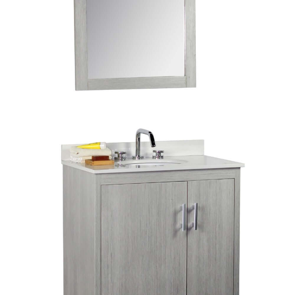 Bellaterra 808130-30-GP-WEO 31" Wood Single Vanity w/ Quartz Top Oval Sink Gray Pine