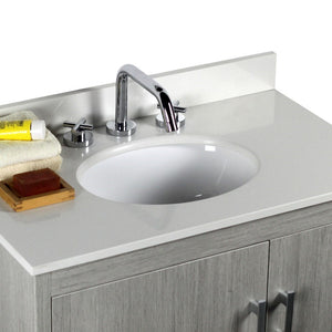 Bellaterra 808130-30-GP-WEO 31" Wood Single Vanity w/ Quartz Top Oval Sink Gray Pine