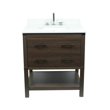 31" Single Gray Wood Vanity with White Quartz And Oval Sink