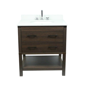 31" Single Gray Wood Vanity with White Quartz And Oval Sink